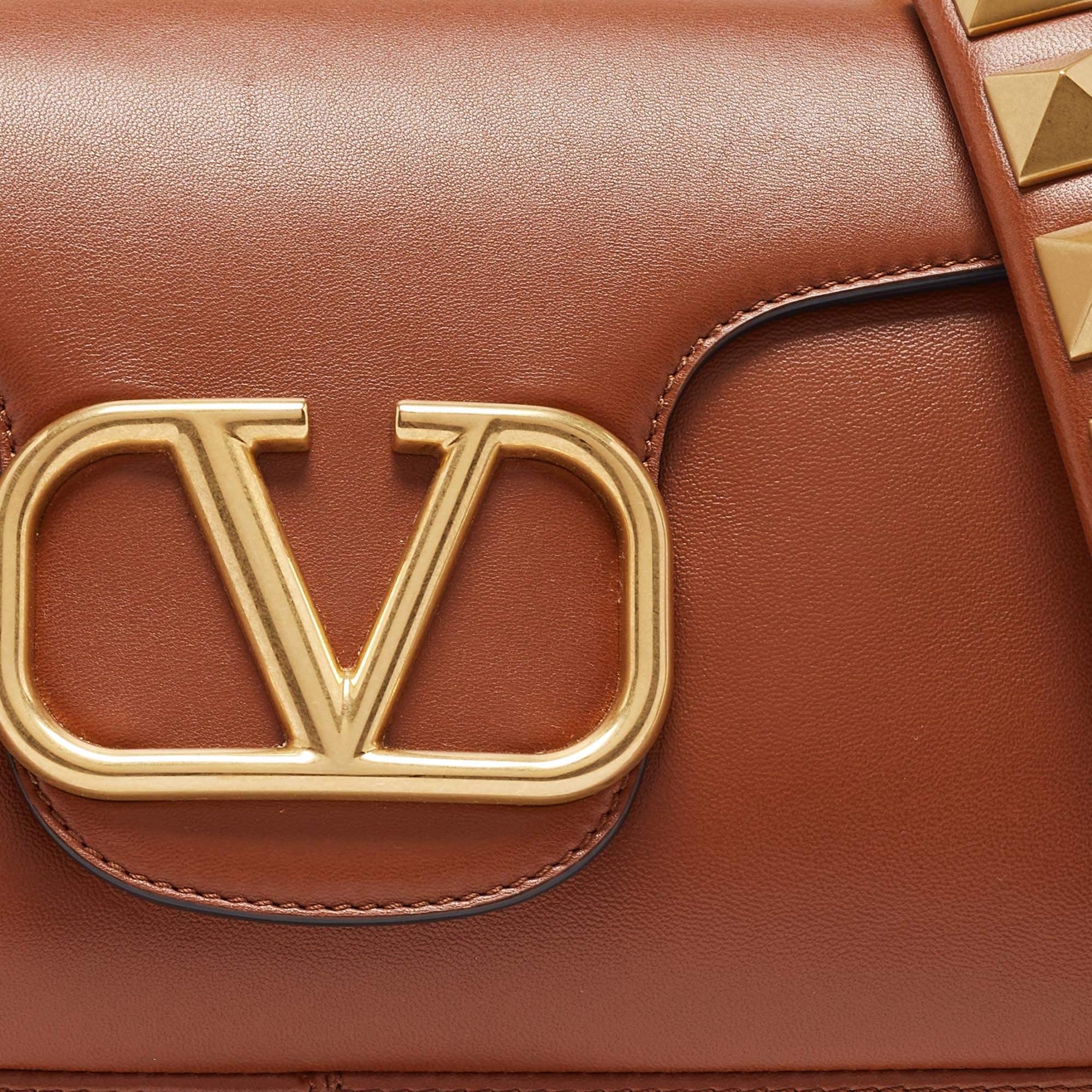 Valentino Brown Leather Stud Sign Shoulder Bag 5