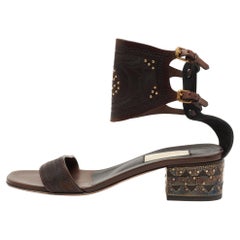 Valentino Brown Leather Studded Buckle Ankle Strap Sandals Size 38