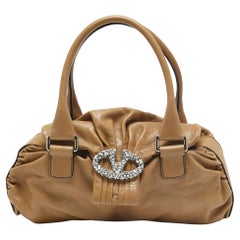 Valentino Brown Leather Studded V Ring Shoulder Bag