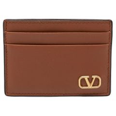 Valentino Brown Leather V logo Card Case