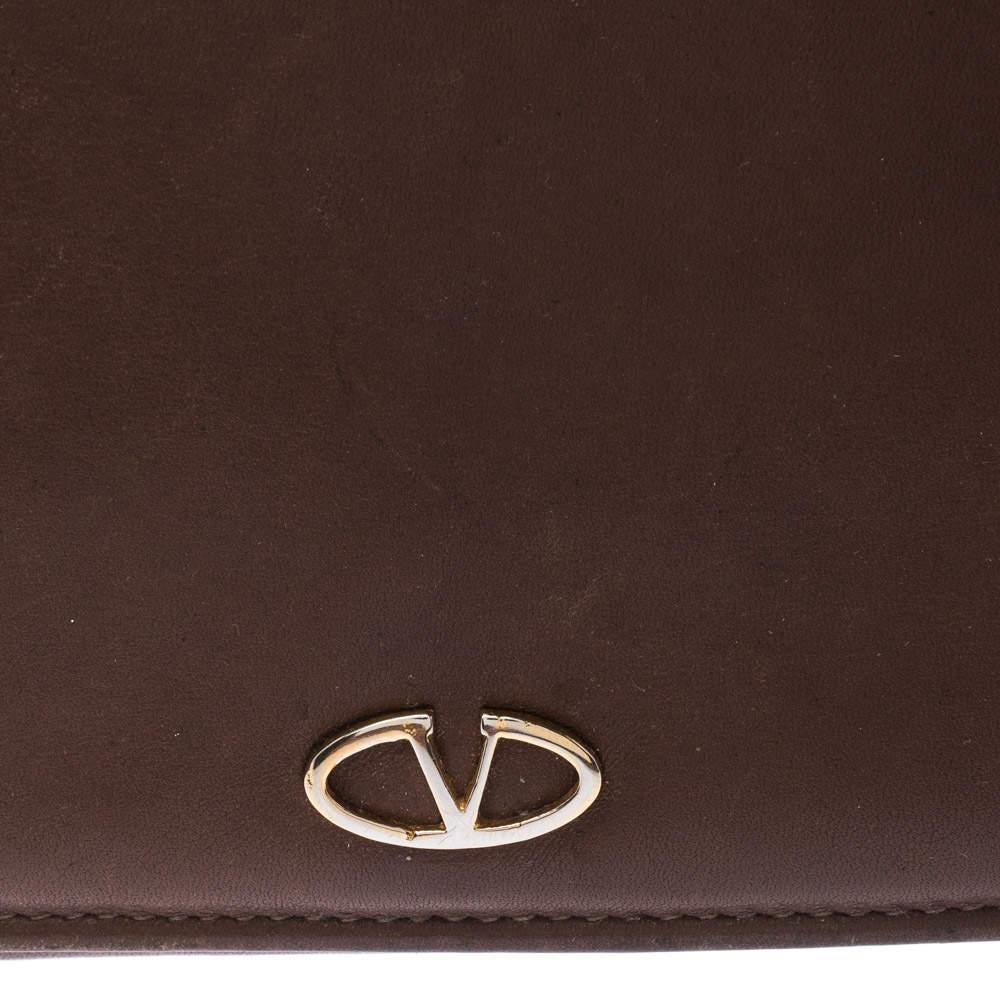 Women's Valentino Brown Leather V Ring Flap Continental Wallet