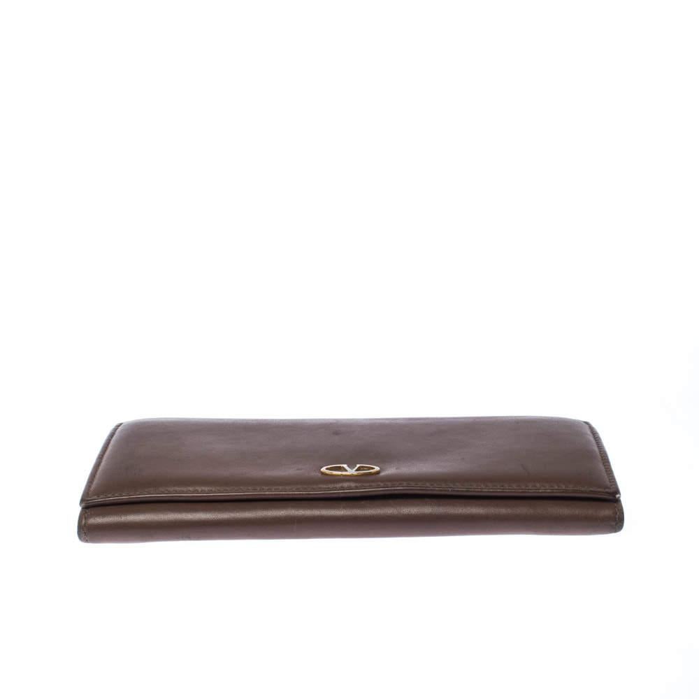 Valentino Brown Leather V Ring Flap Continental Wallet 2