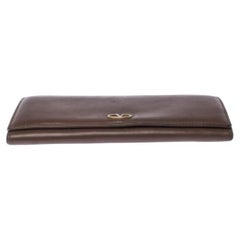 Valentino Brown Leather V Ring Flap Continental Wallet
