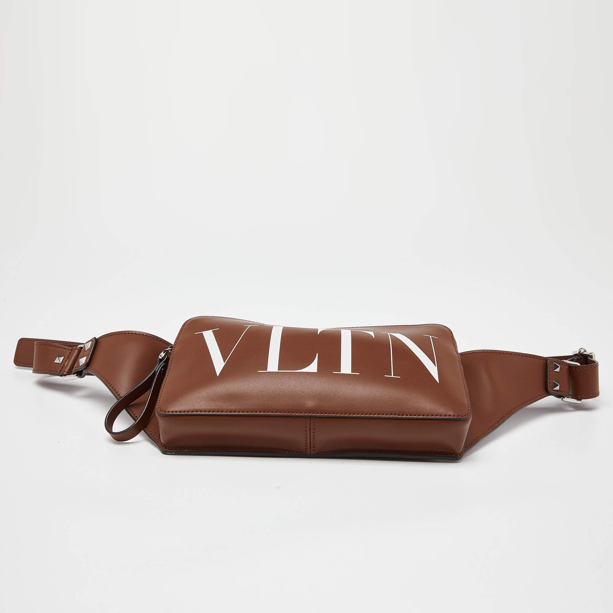 Valentino Brown Leather VLTN Belt Bag For Sale 6