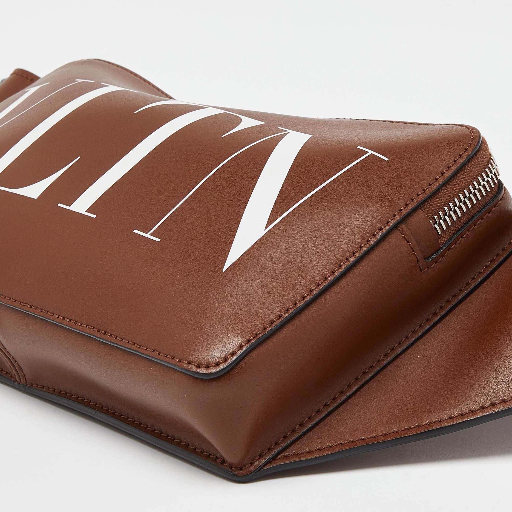 Valentino Brown Leather VLTN Belt Bag For Sale 3