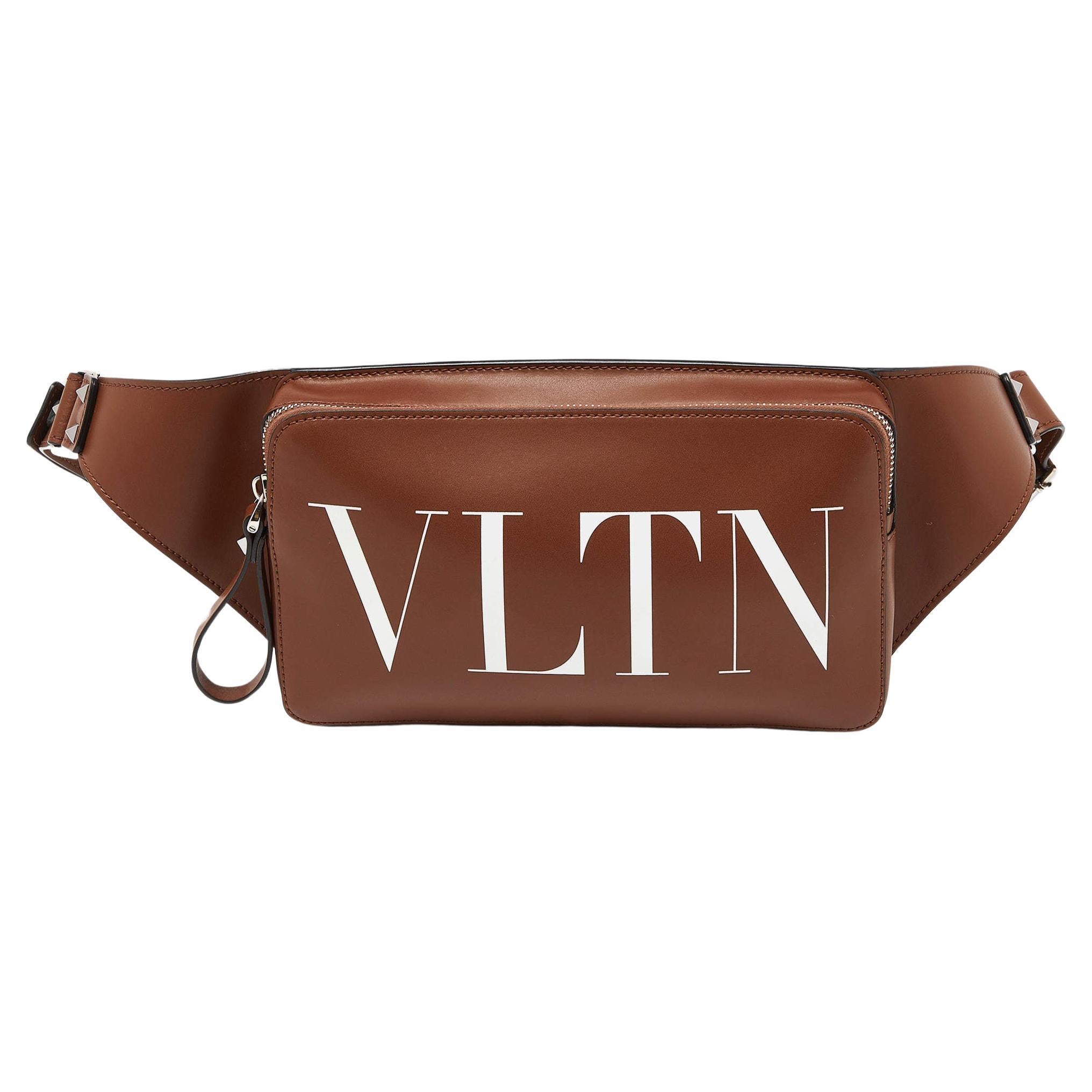 Valentino Brown Leather VLTN Belt Bag For Sale