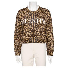 Valentino Brown Leopard Printed Cotton Cropped Sweatshirt L