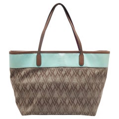 Valentino Brown/Light Green Monogram Canvas and Leather Shopper Tote