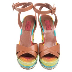 Valentino Brown Multicolor Espadrille Wedge Ankle Strap Sandals Size 36.5