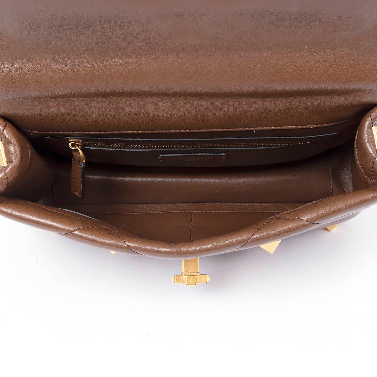 VALENTINO brown nappa leather LARGE ROMAN STUD Shoulder Bag 1