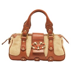 Valentino Brown/Natural Jute and Leather Catch Satchel