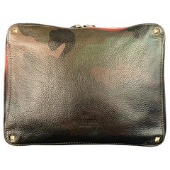VALENTINO  Brown Olive Camoflage Ombre Leather Zip Up Clutch