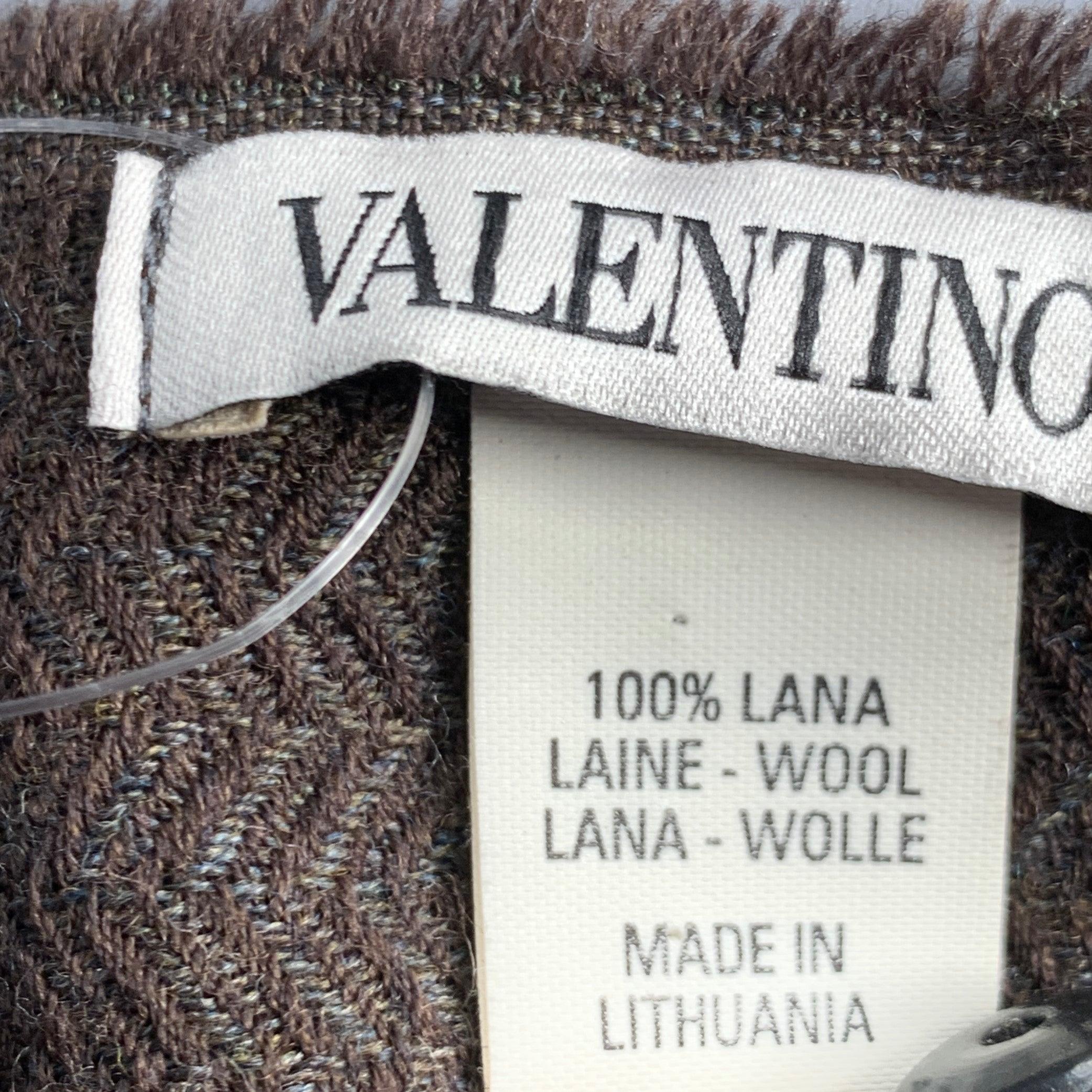 Valentino Sciarpa con frange in lana a spina di pesce marrone oliva In condizioni buone in vendita a San Francisco, CA
