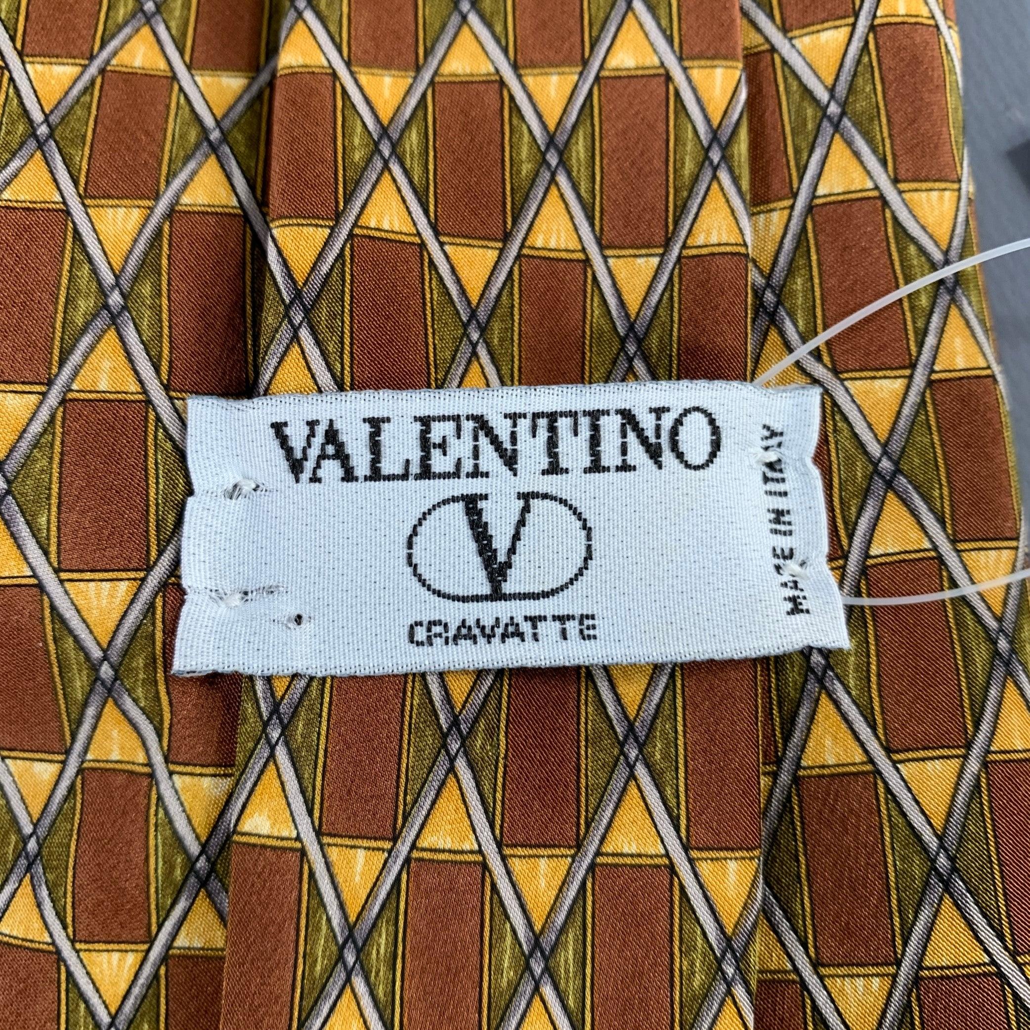 Men's VALENTINO Brown Olive Rectangles Silk Tie