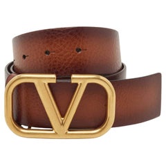 Valentino Brown Ombre Leather VLogo Buckle Belt 70CM