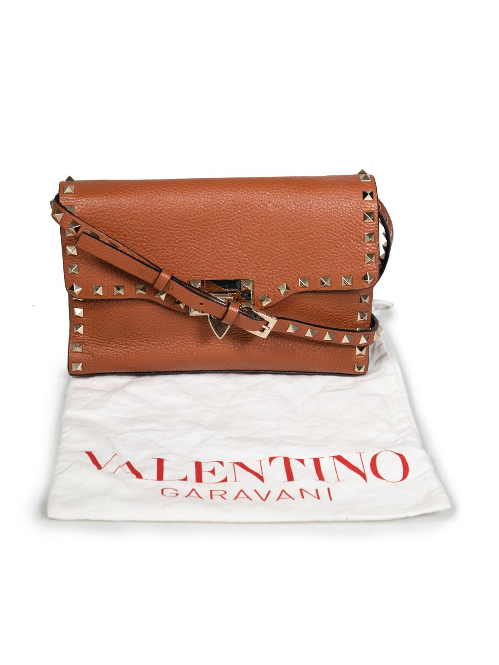 Valentino Brown Pebbled Calfskin Medium Rockstud Crossbody Bag 4
