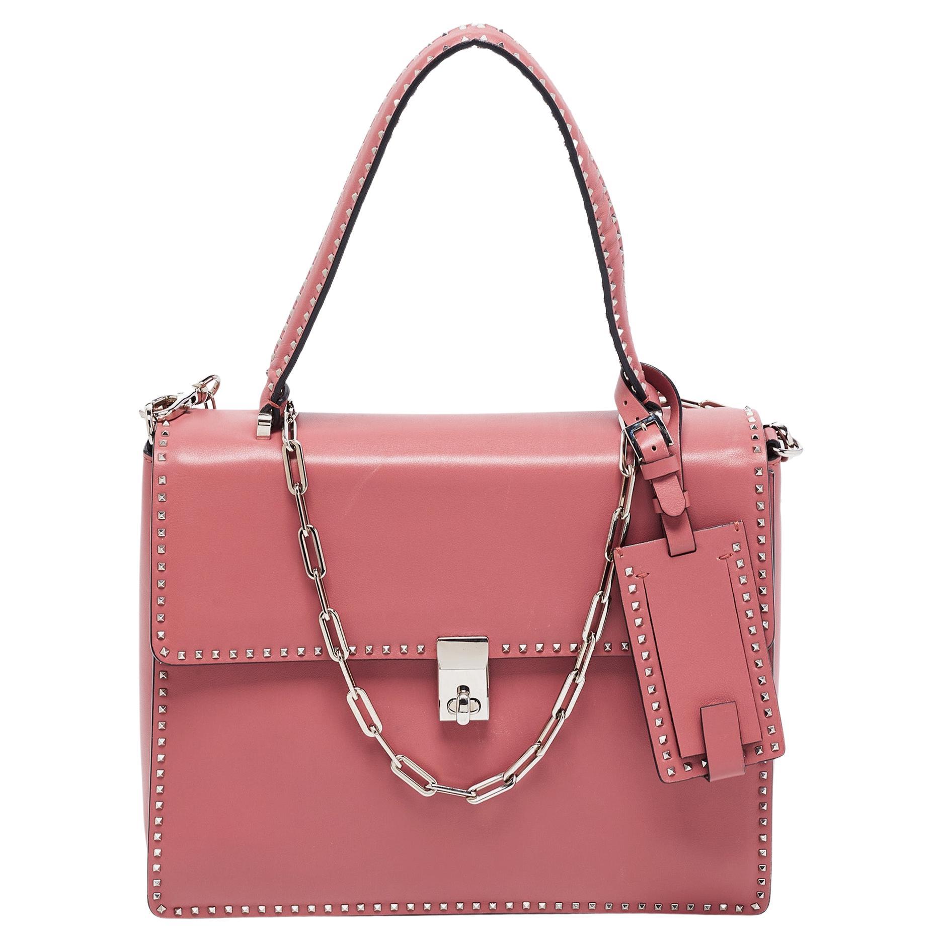 Valentino Brown Pink Leather Micro Rockstud Crossbody Bag For Sale at