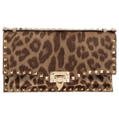 Valentino Brown Pony Hair Rockstud Flap Clutch Bag