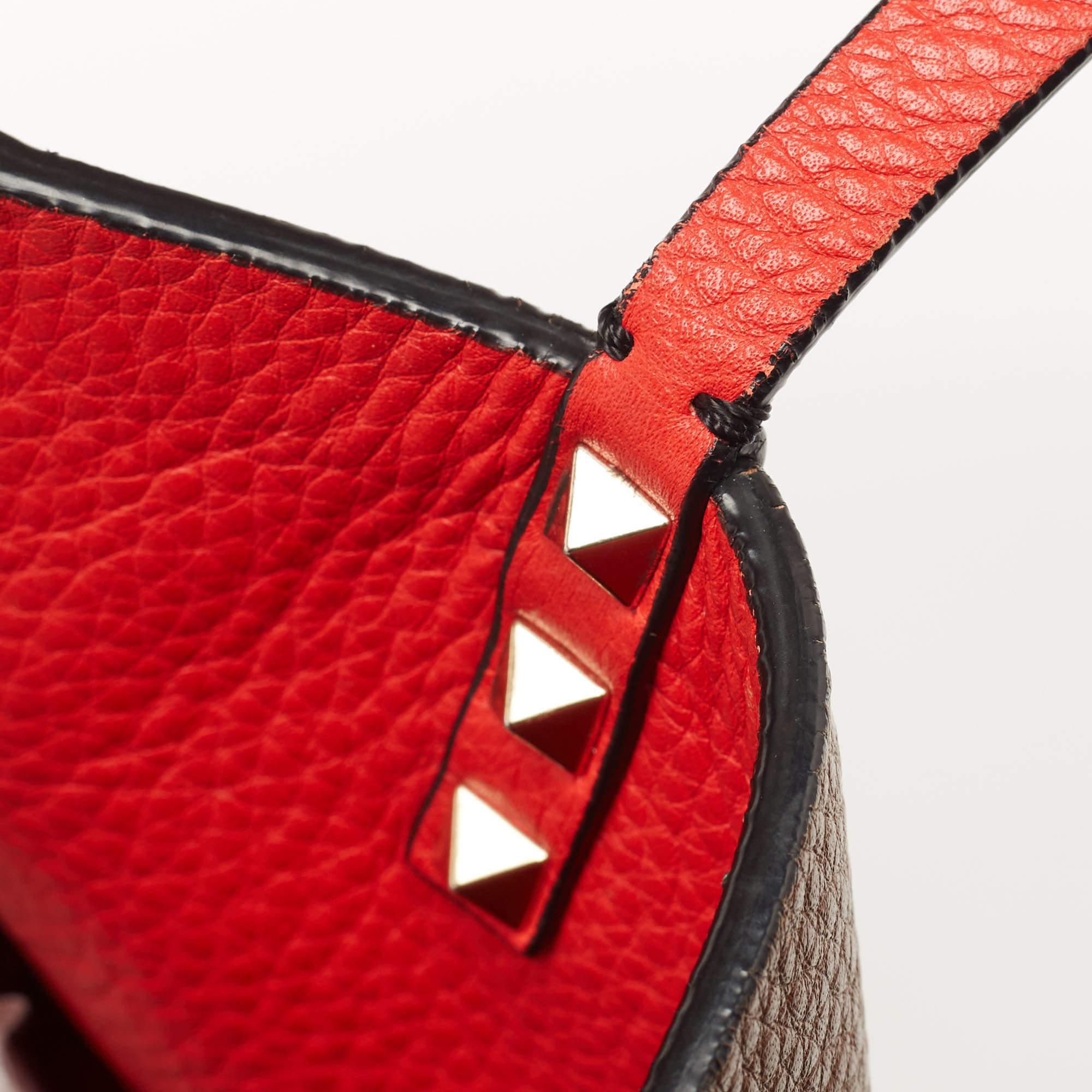 Valentino Brown/Red Leather Rockstud Reversible Tote 4