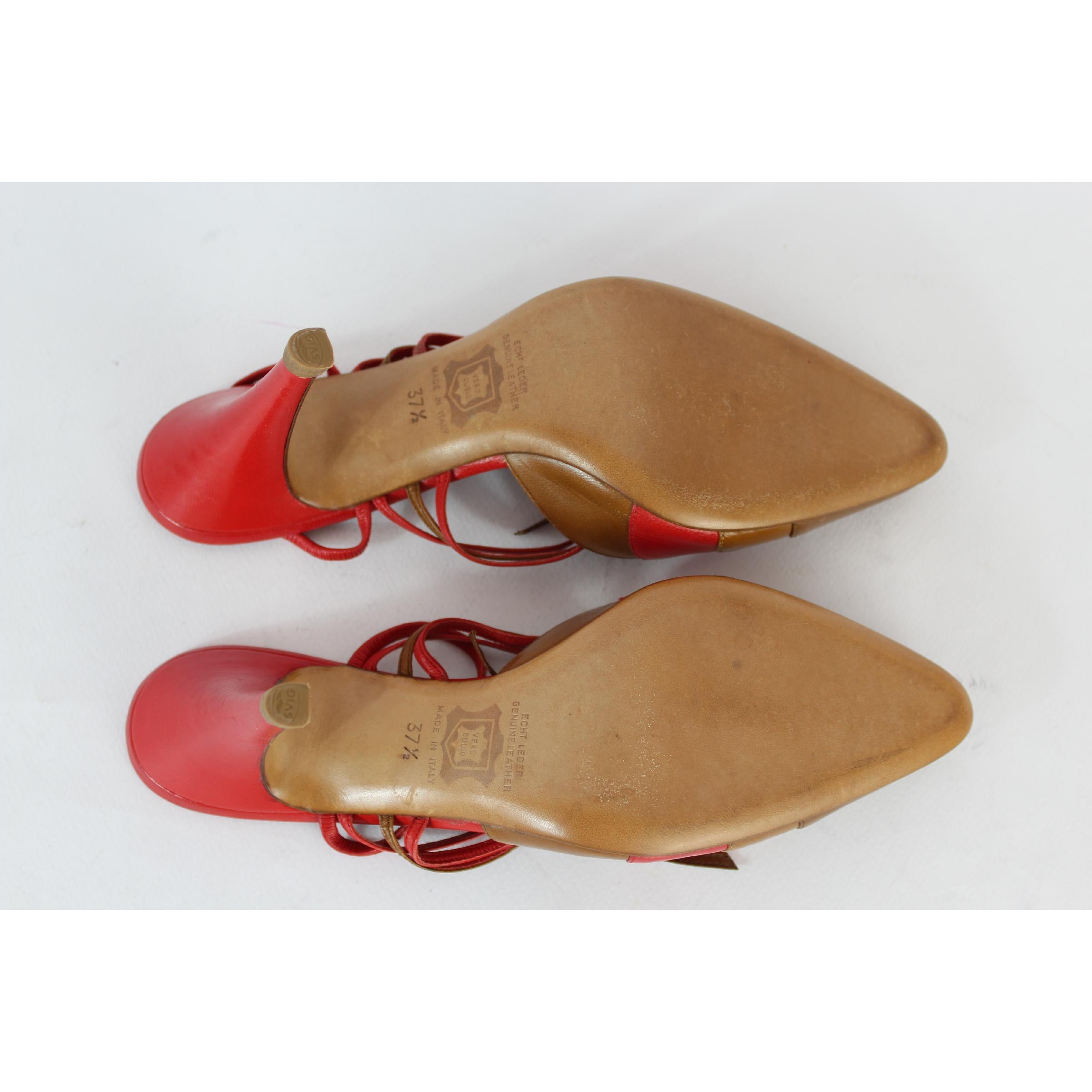 Valentino Brown Red Leayher Heel Shoes Decollete 80s For Sale 4