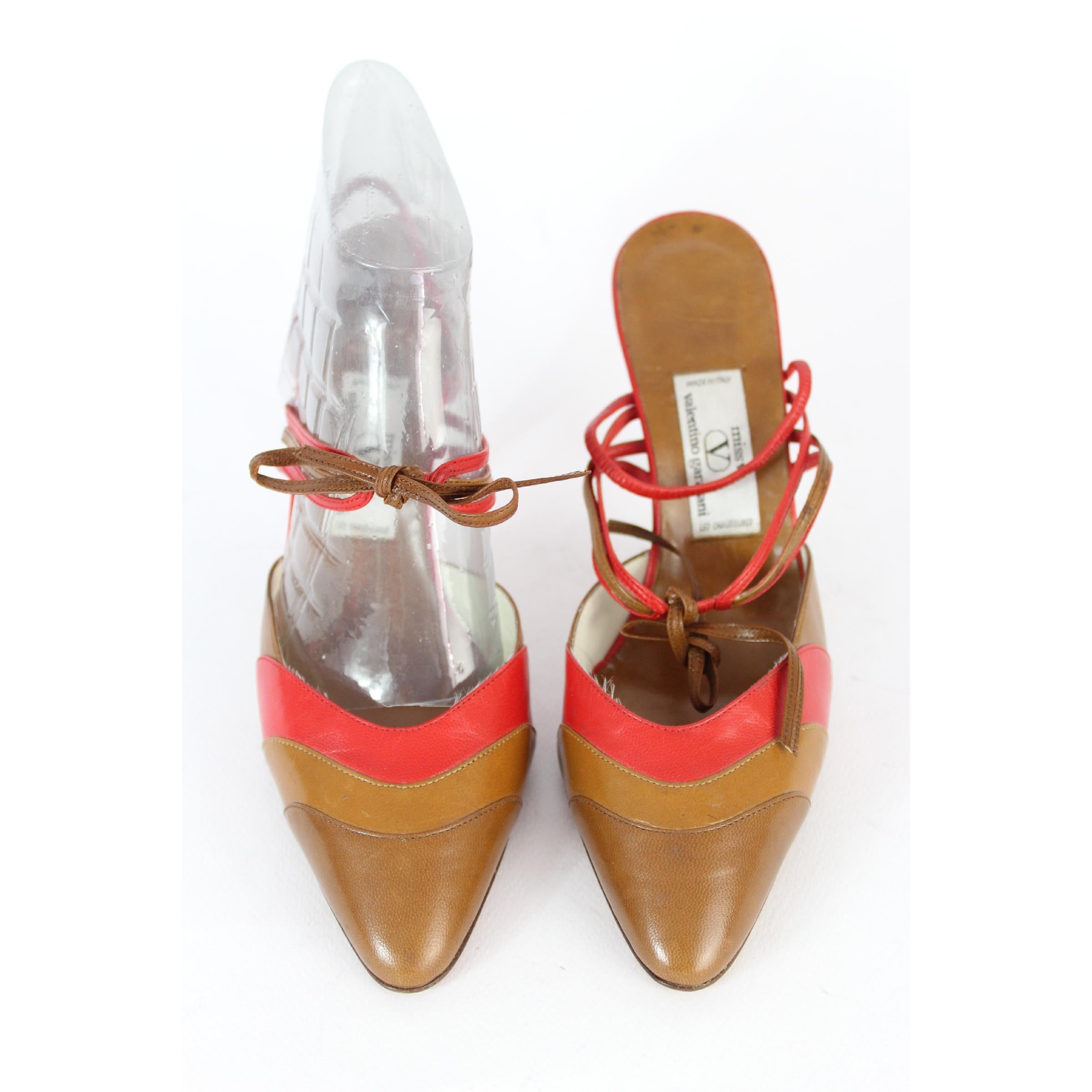 Valentino Brown Red Leayher Heel Shoes Decollete 80s In New Condition For Sale In Brindisi, Bt