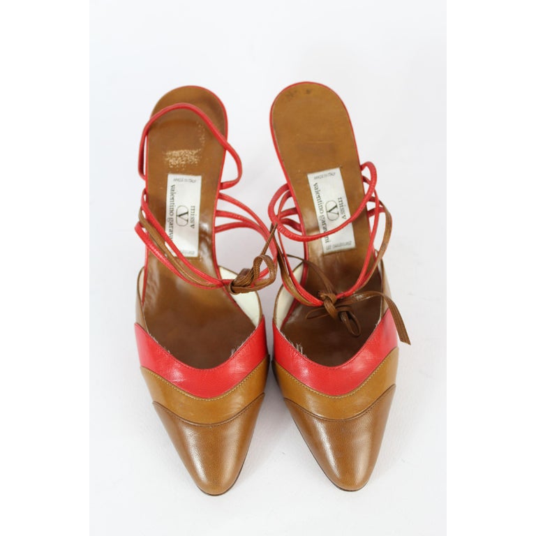 Valentino Brown Red Leayher Heel Shoes Decollete 80s For Sale at 1stDibs