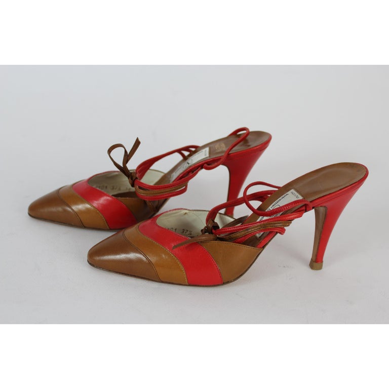 Valentino Brown Red Leayher Heel Shoes Decollete 80s For Sale at 1stDibs