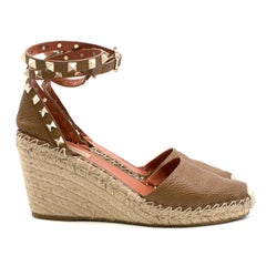 Valentino Brown Rockstud Espadrille Wedges 39