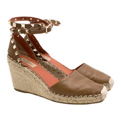 Valentino Brown Rockstud Espadrille Wedges 39