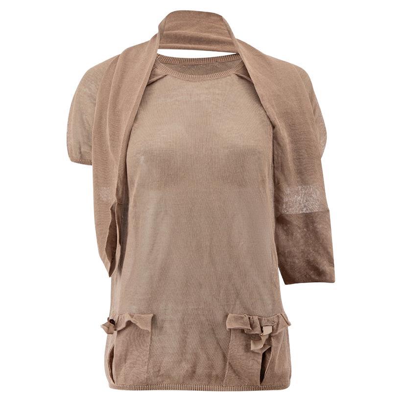 Valentino Brown Ruffle Knit Top Size L For Sale