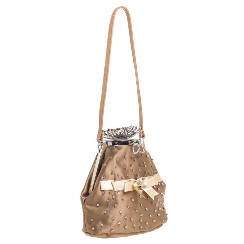 Women's Valentino Brown Satin Beaded Embellished Bag