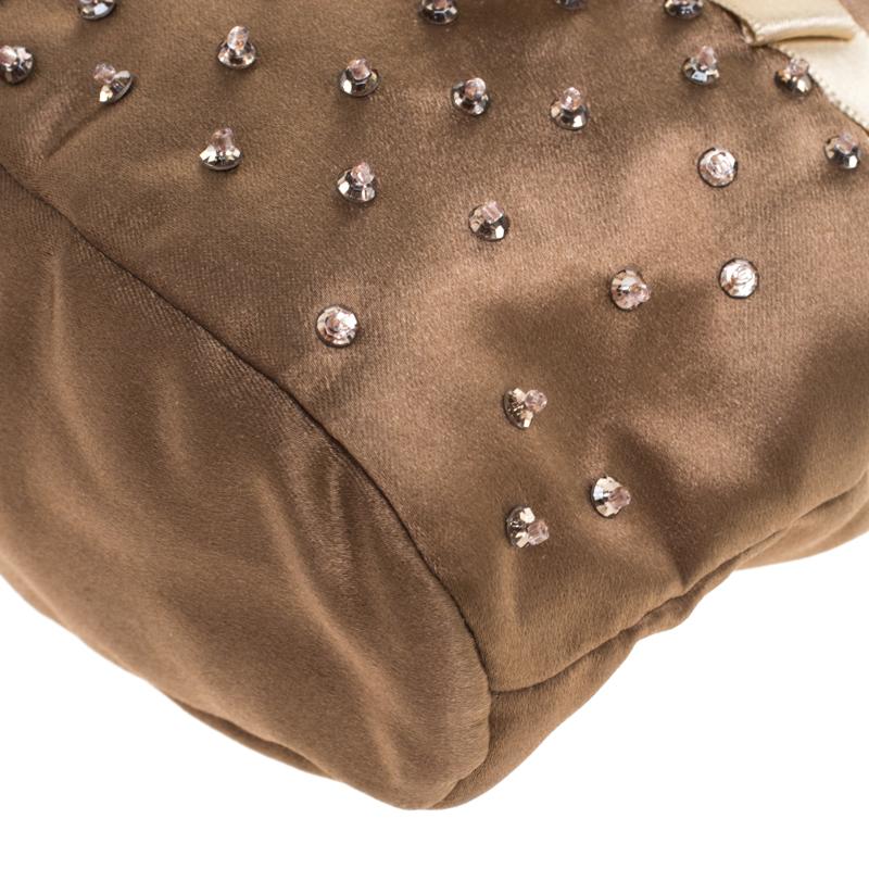 Valentino Brown Satin Beaded Embellished Bag 4