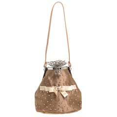 Valentino Brown Satin Beaded Embellished Bag