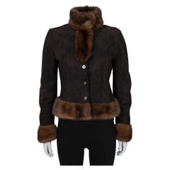 Valentino in montone marrone  Lussuoso cappotto con bordo in pelliccia UK6/S