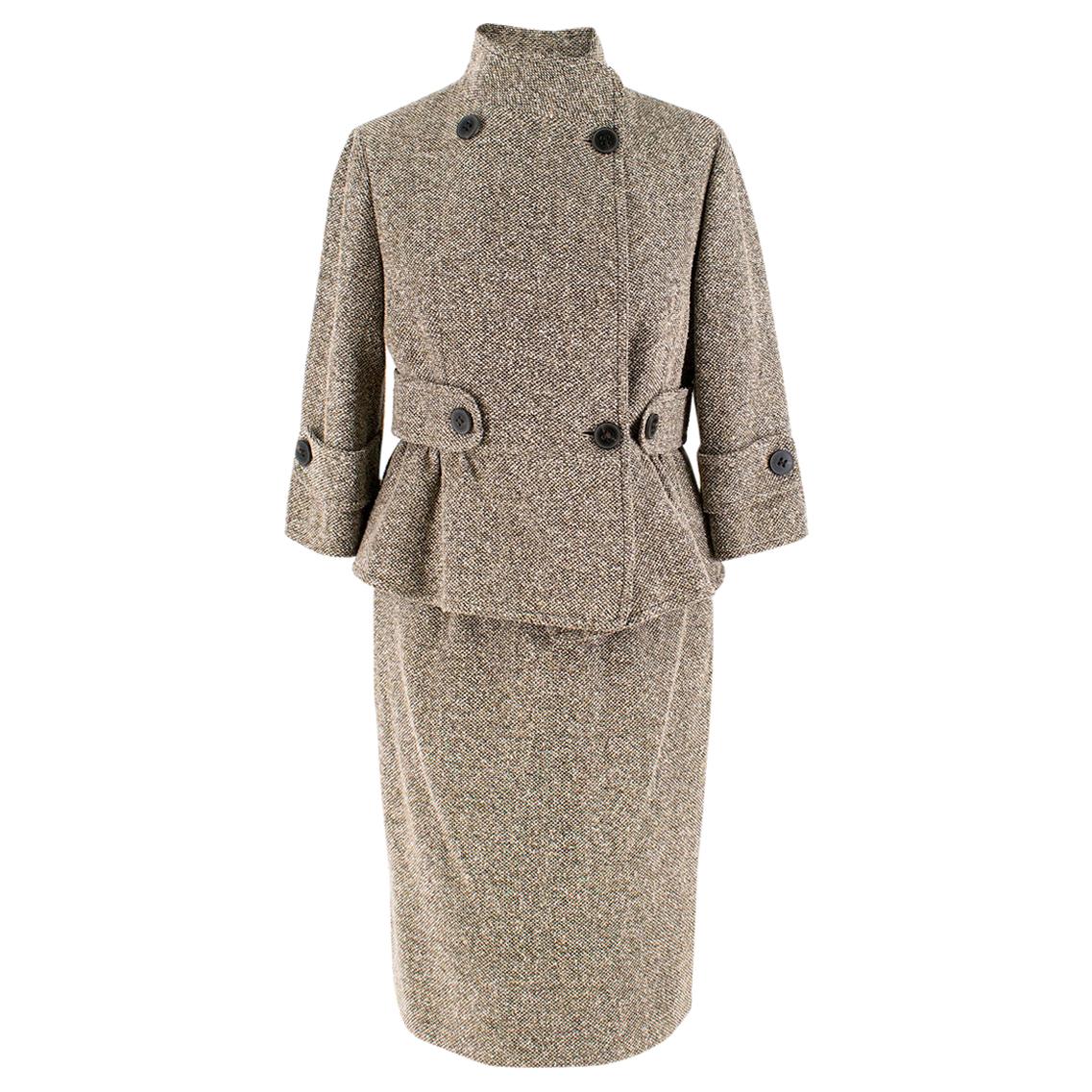 Valentino Brown Silk Blend Tweed Jacket and Skirt Set - Size US 2 For Sale