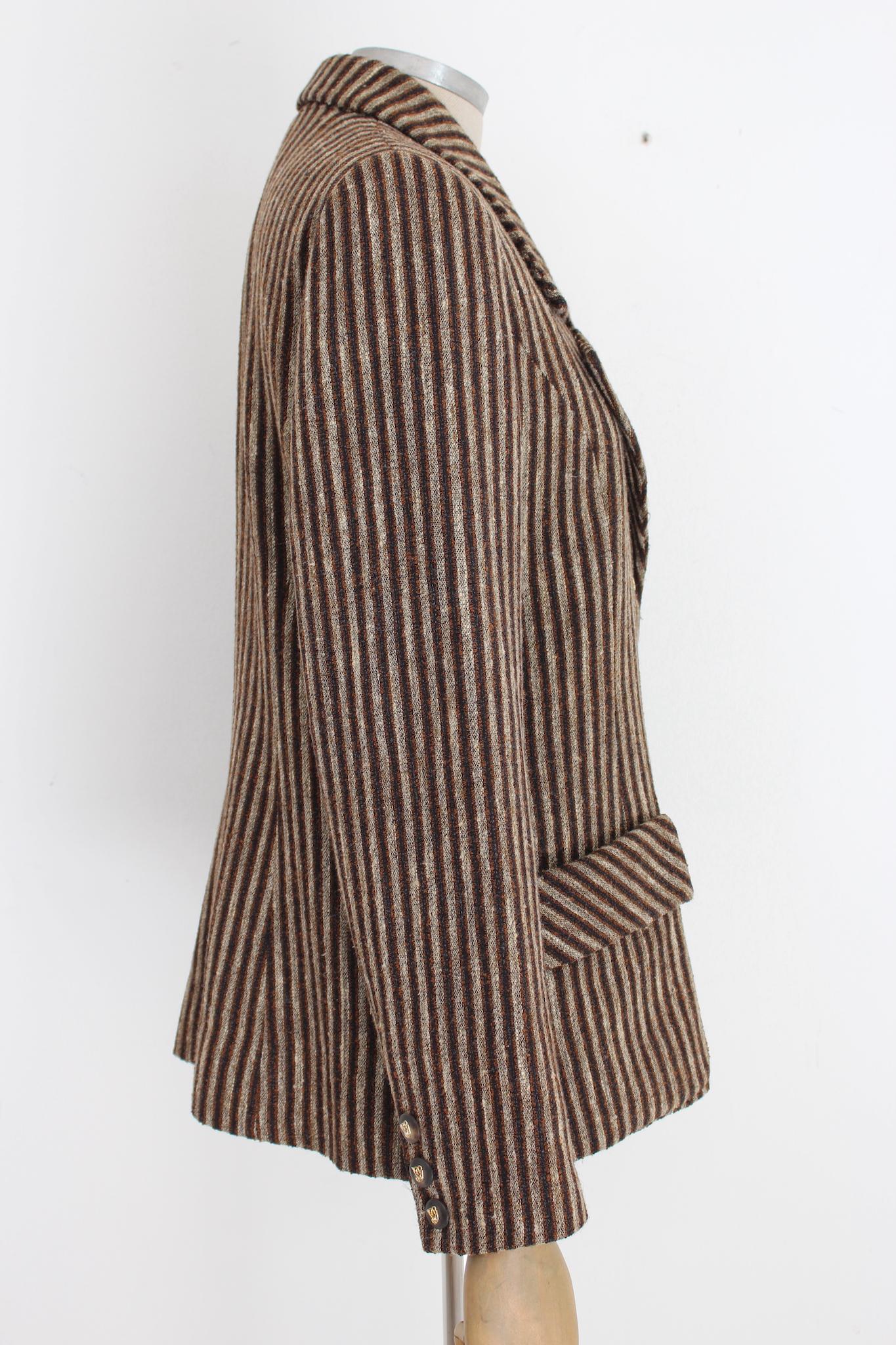 Valentino Brown Silk Wool Vintage Pinstripe Jacket In Excellent Condition In Brindisi, Bt