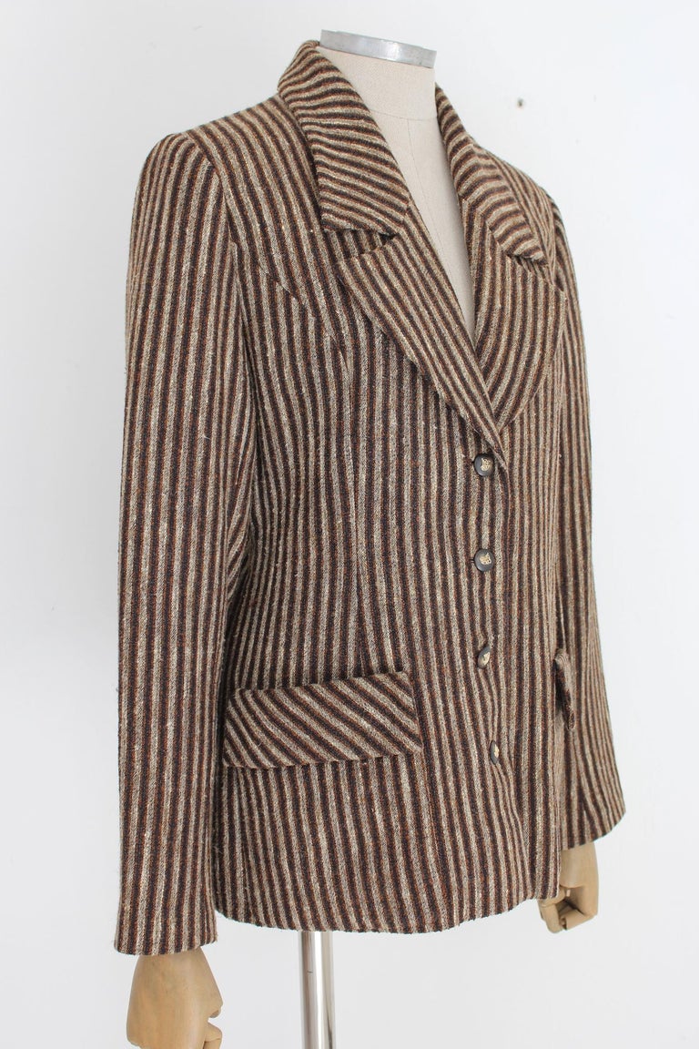 Women's Valentino Brown Silk Wool Vintage Pinstripe Jacket For Sale