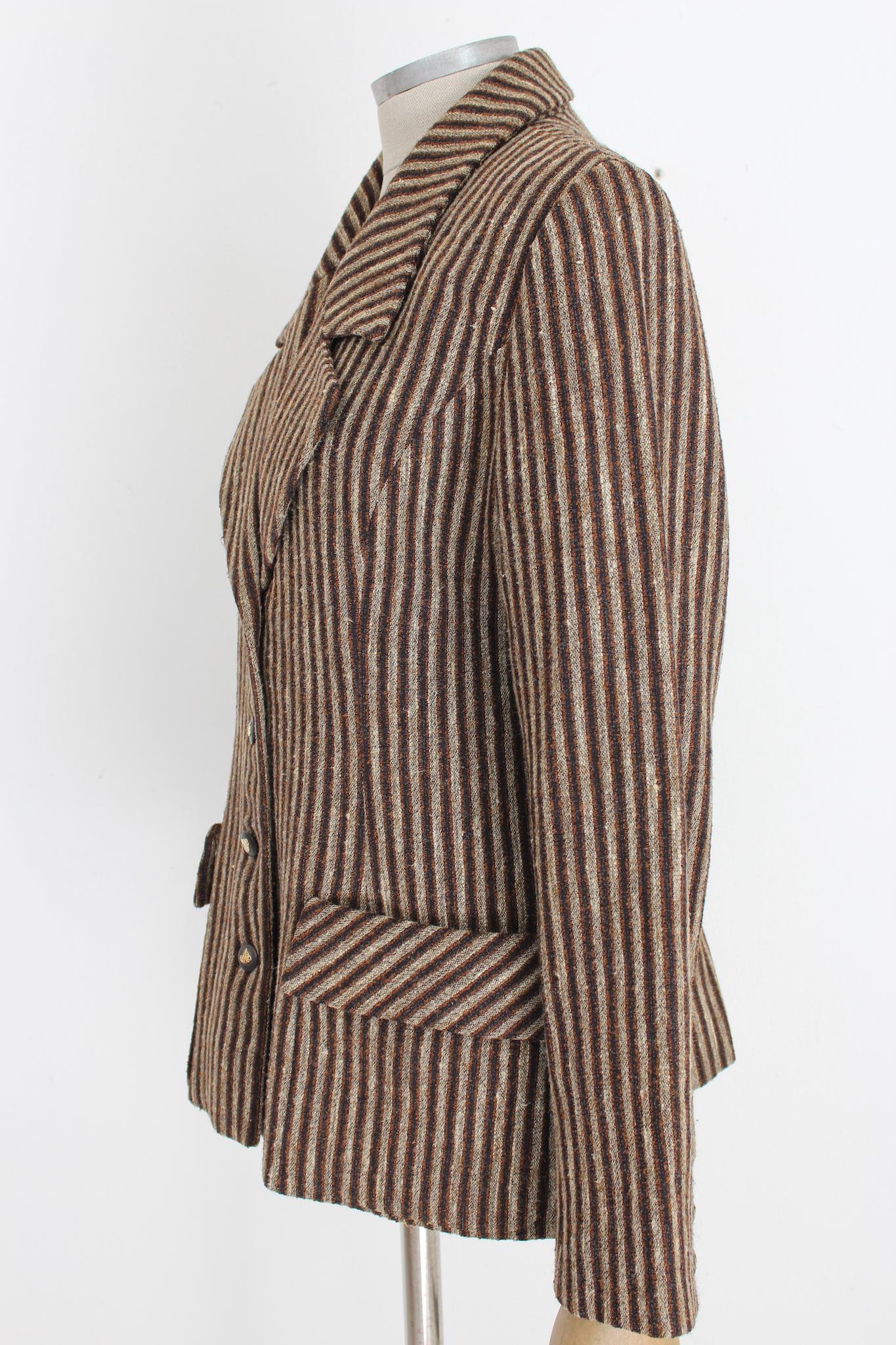 Valentino Brown Silk Wool Vintage Pinstripe Jacket 1
