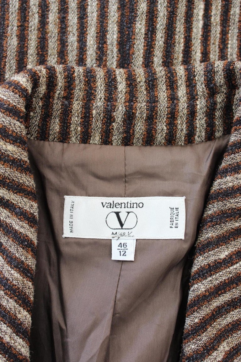 Valentino Brown Silk Wool Vintage Pinstripe Jacket For Sale 3