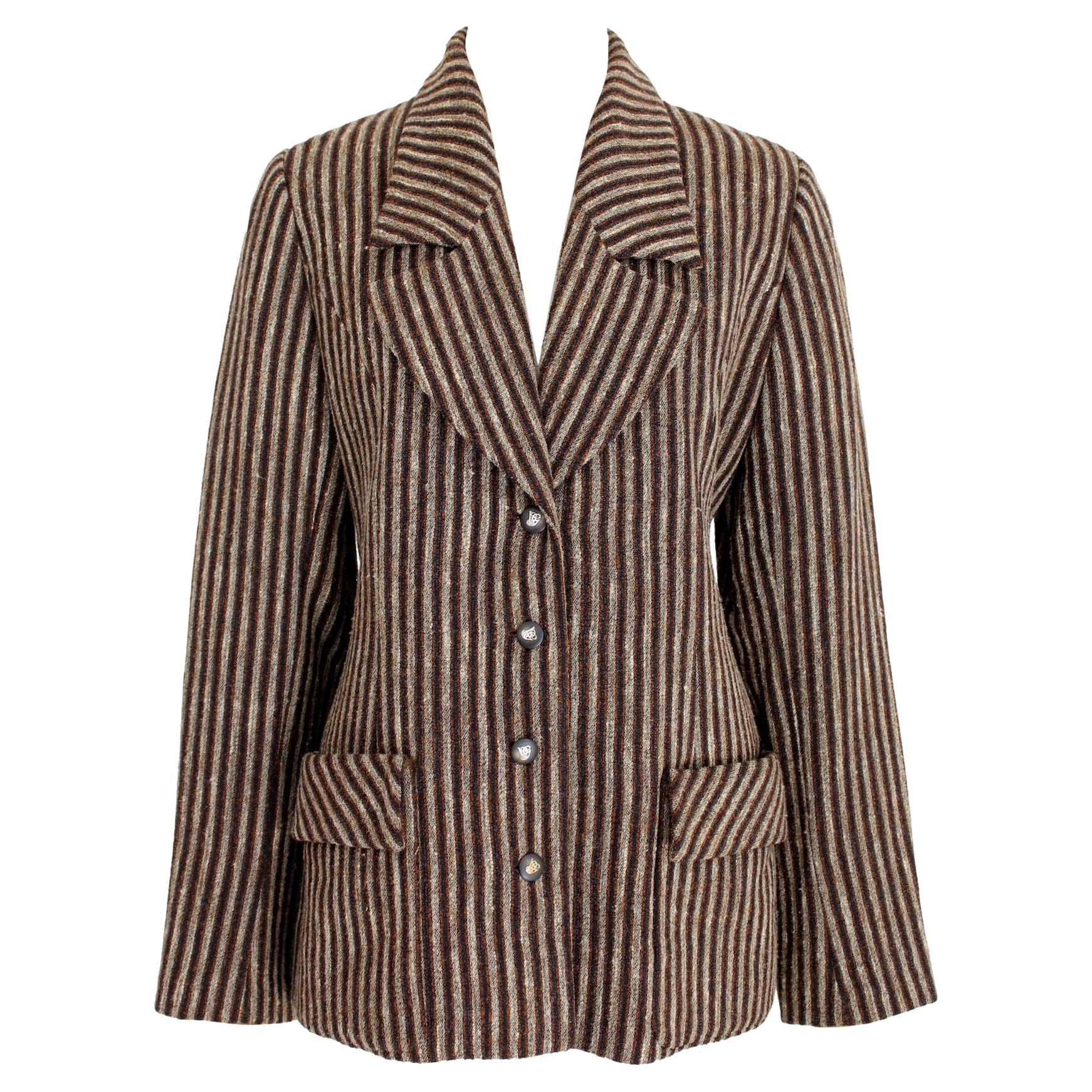Valentino Brown Silk Wool Vintage Pinstripe Jacket