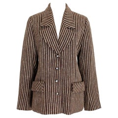 Valentino Brown Silk Wool Vintage Pinstripe Jacket