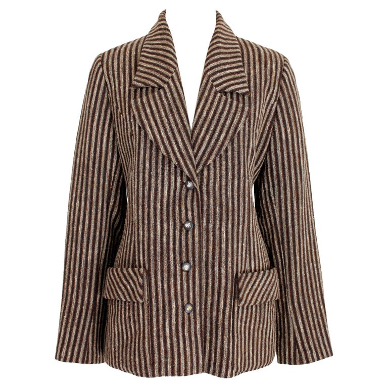 Valentino Brown Silk Wool Vintage Pinstripe Jacket For Sale