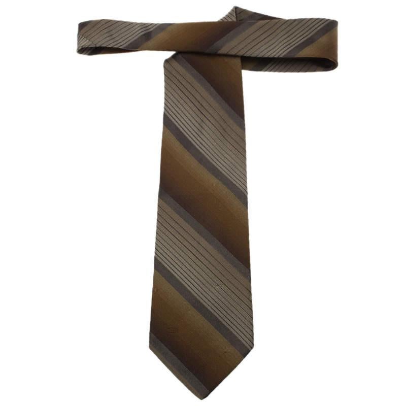 Valentino Brown Striped Silk Tie In Good Condition For Sale In Dubai, Al Qouz 2