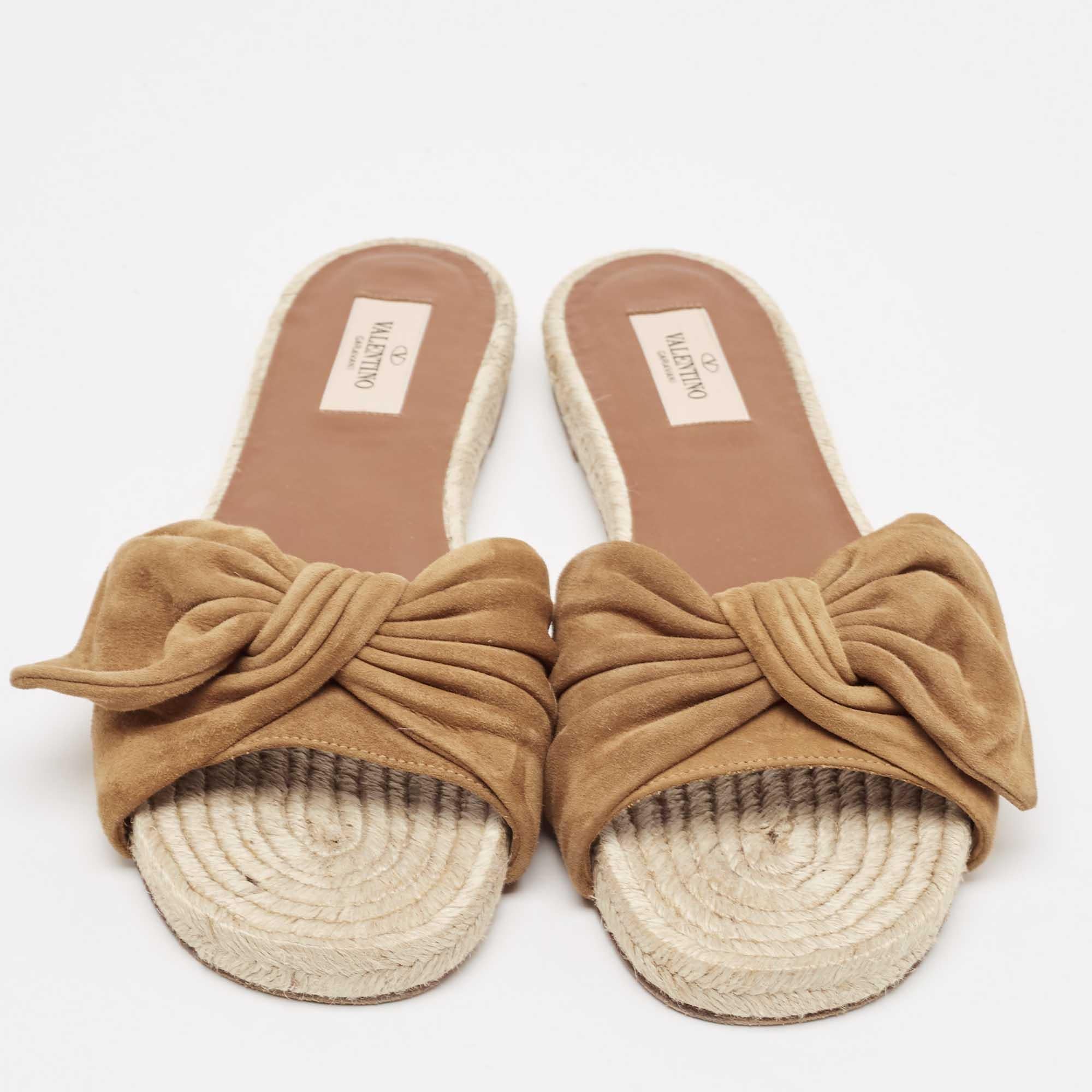 Gray Valentino Brown Suede Bow Espadrille Flats Size 39.5