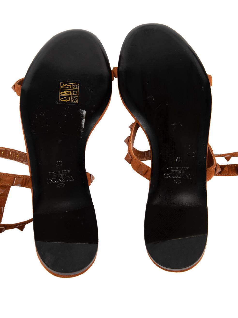 Women's Valentino Brown Suede Rockstud Tassel Sandals Size IT 37