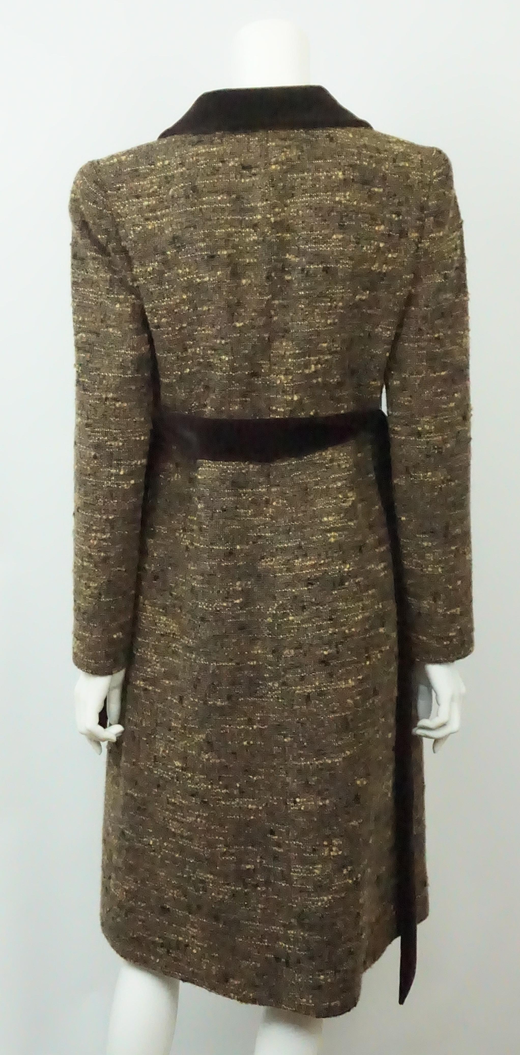 Black Valentino Brown Tweed 3/4 Coat with Velvet Collar-8
