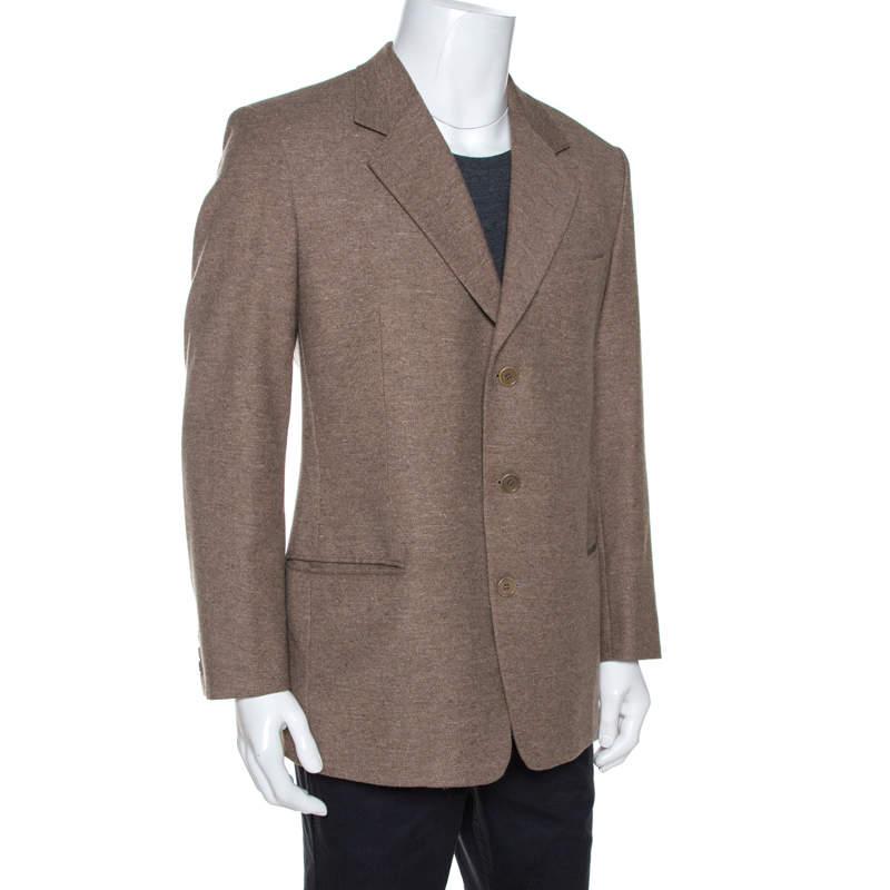 Valentino Brown Wool Three Buttoned Blazer XXL In Excellent Condition For Sale In Dubai, Al Qouz 2
