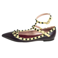 Valentino Brown/Yellow Patent And Leather Rockstud Ballet Flats Size 39