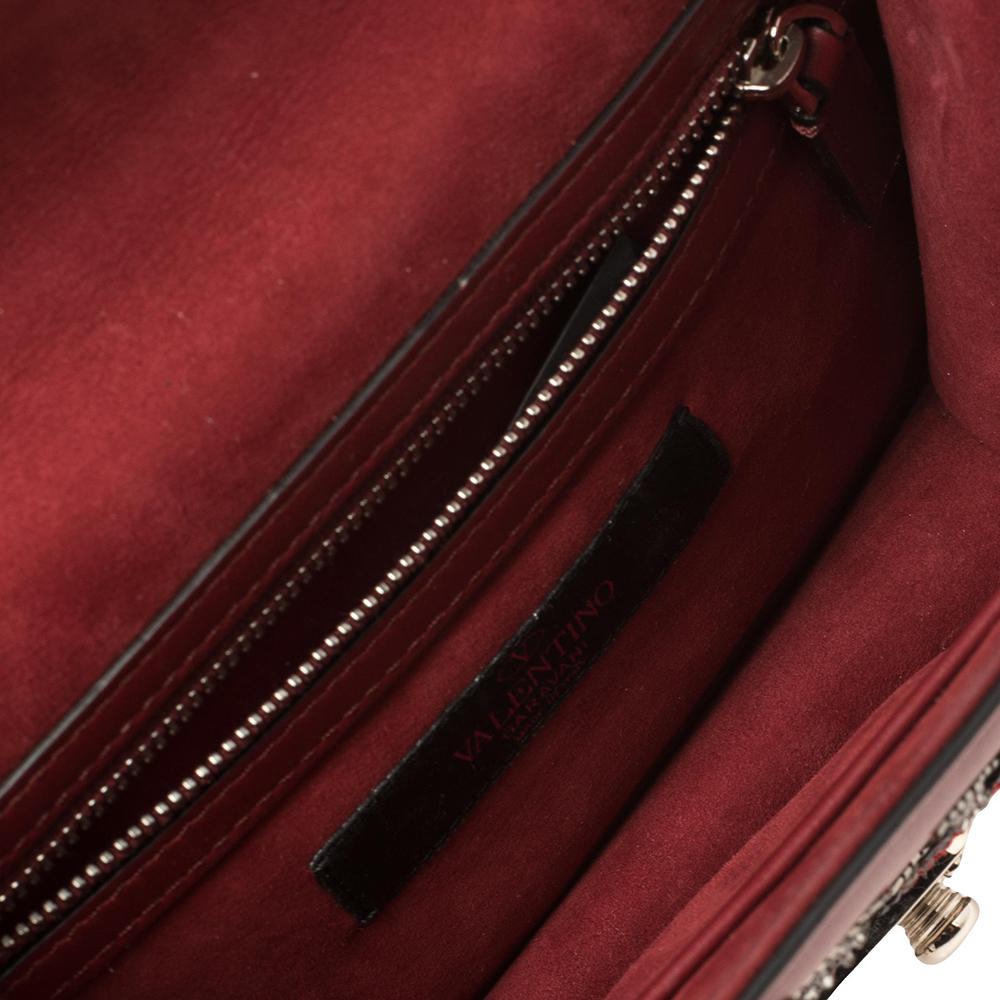 Valentino Burgundy Beads Embellished Leather Small Love Glam Lock Shoulder Bag 1