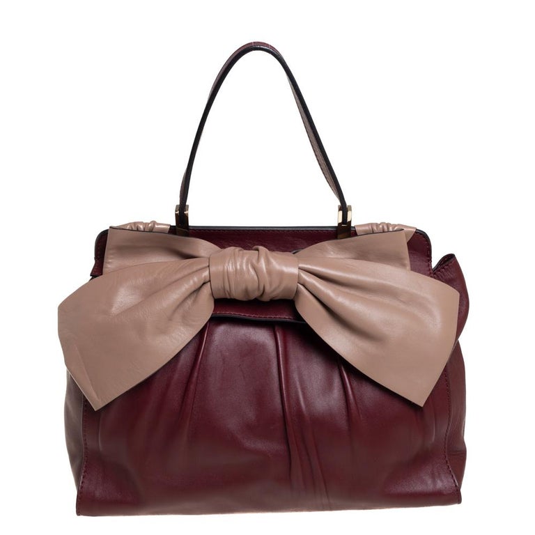 Valentino Burgundy/Beige Leather Aphrodite Bow Bag For Sale at 1stDibs
